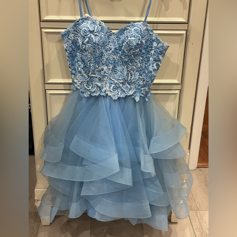 Blue laced dress with flowers